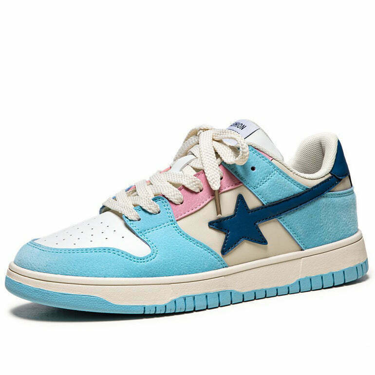 Trendy Baby Blue & Navy Shooting Star Sneakers for Stylish Y2K Fashion Enthusiasts