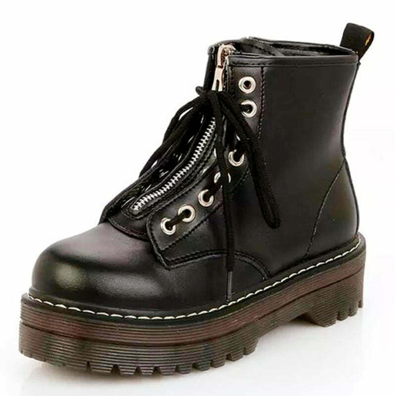 Trendy Black and White Platform Ankle Boots with Split Toe - Y2K Emo Combat Style