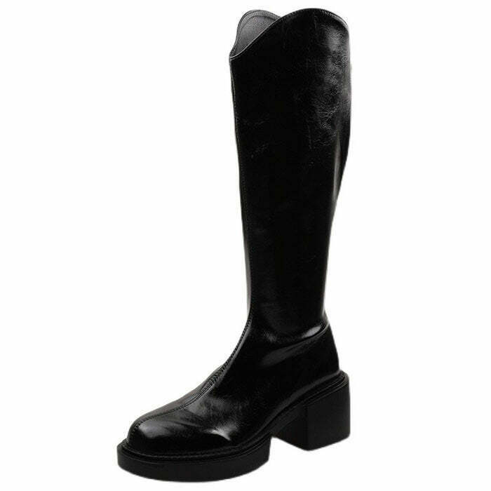 Trendy Black and White Platform High Boots with Split Toe Design for Y2K Aesthetic