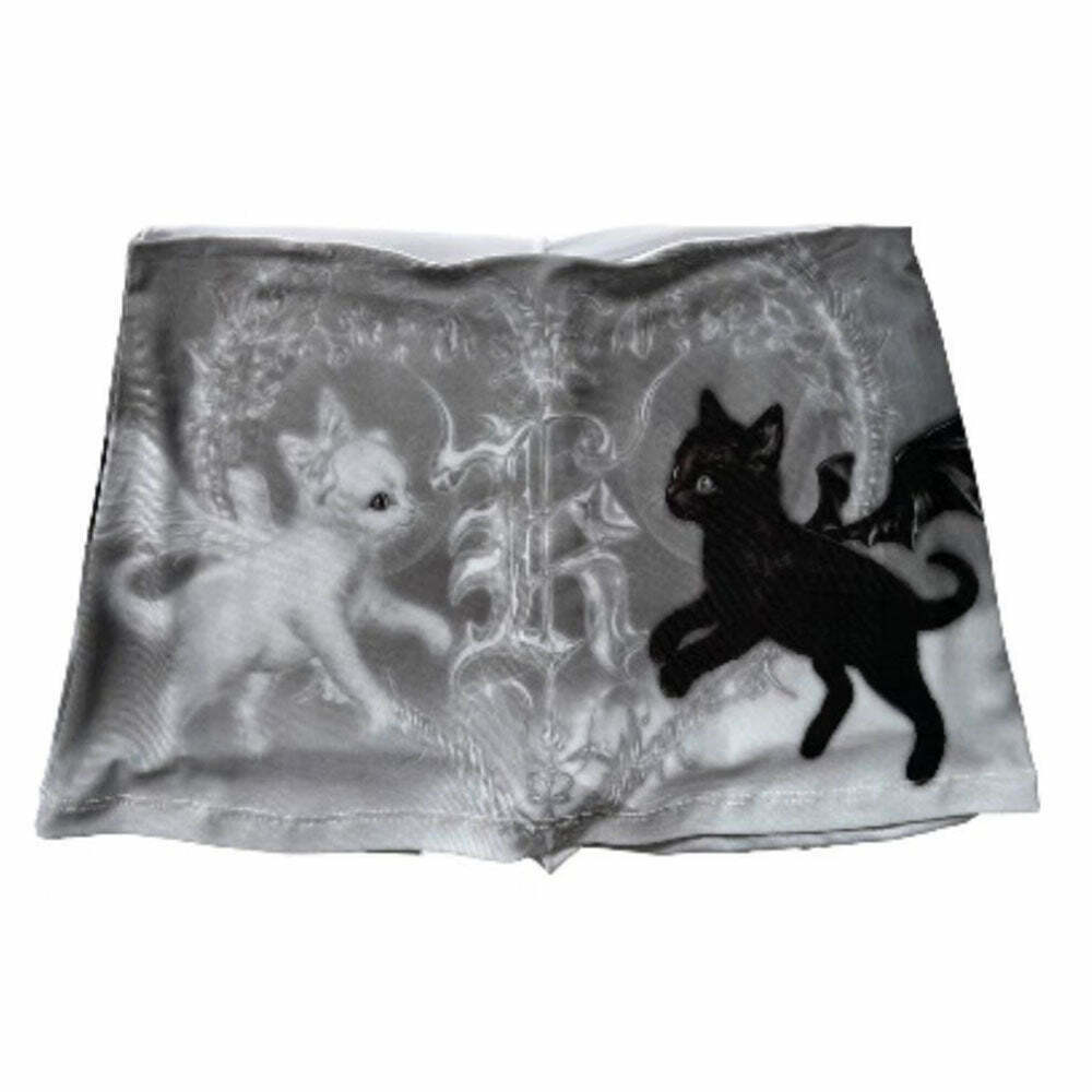 Trendy Black Cat Mini Skirt with Drawstring - Y2K Fashion Must-Have for Stylish Outfits