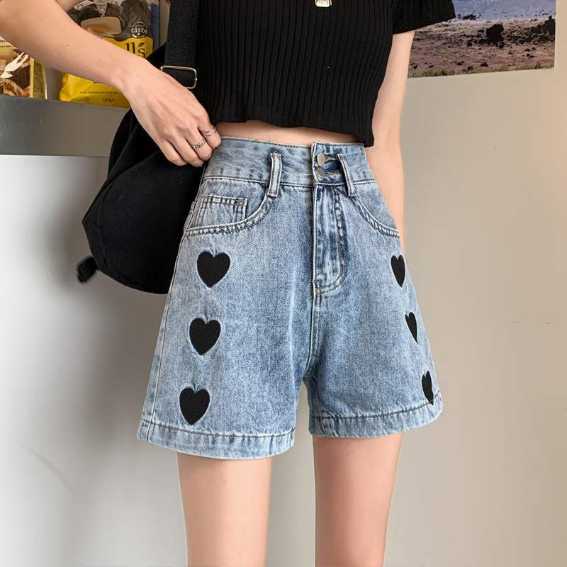 Trendy Black Hearts Shorts with Rhinestone Fringe - Y2K Aesthetic Fashion Statement