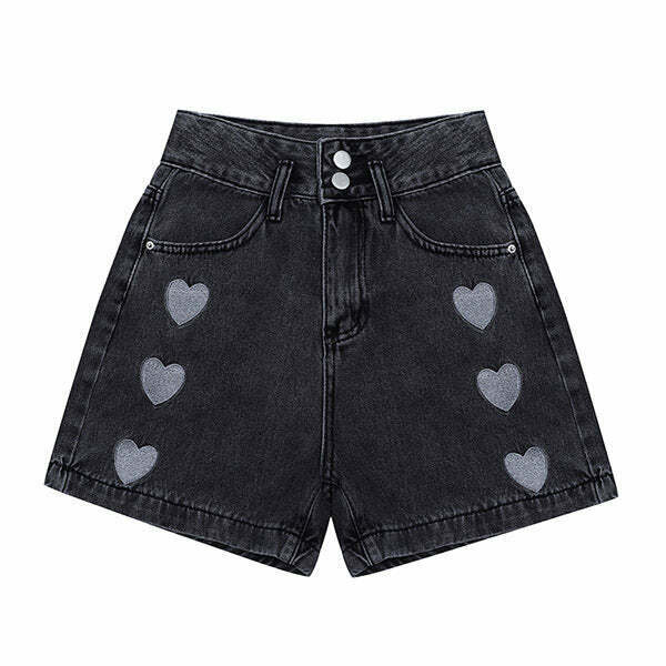 Trendy Black Hearts Shorts with Rhinestone Fringe - Y2K Aesthetic Fashion Statement