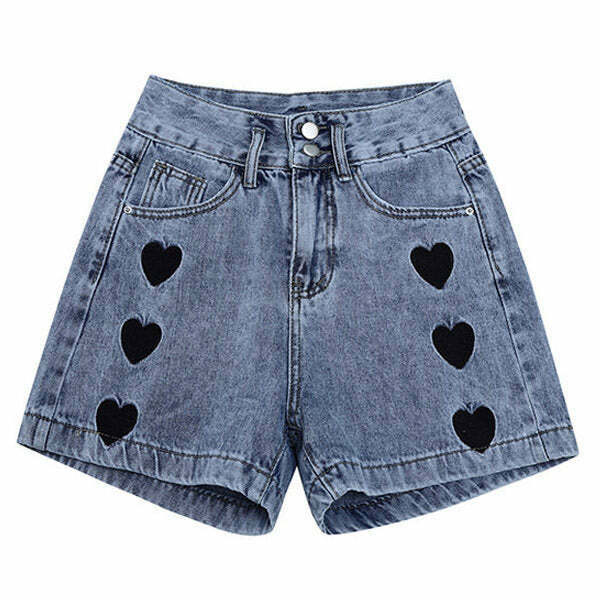 Trendy Black Hearts Shorts with Rhinestone Fringe - Y2K Aesthetic Fashion Statement