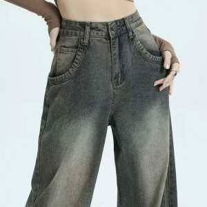 Trendy Black Washed Out Jeans for Y2K Style Lovers - Comfortable & Stylish Fit