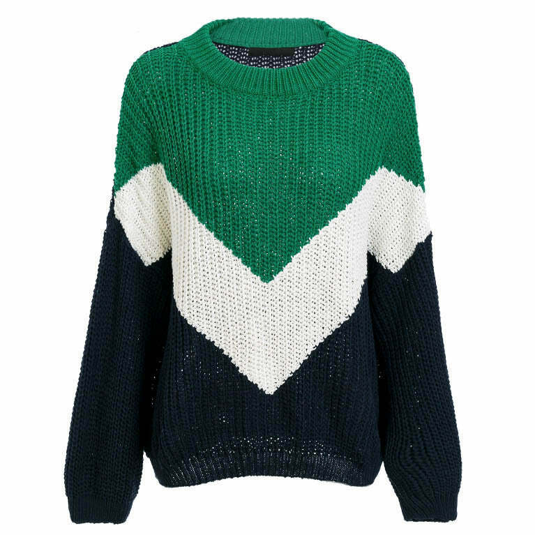 Trendy Block Stripe Jumper - Vintage-Inspired Striped Zip-Up Sweater for Y2K Style