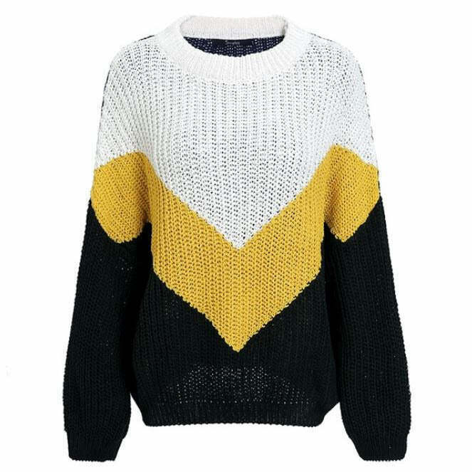 Trendy Block Stripe Jumper - Vintage-Inspired Striped Zip-Up Sweater for Y2K Style