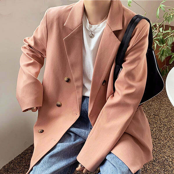 Trendy Blush Oversized Y2K Jacket - Stylish Color Block Design for Effortless Chic