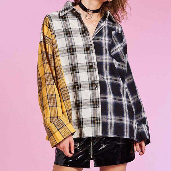 Trendy Boyfriend Check Shirt in Soft Flannel - Perfect for Y2K Aesthetic Outfits