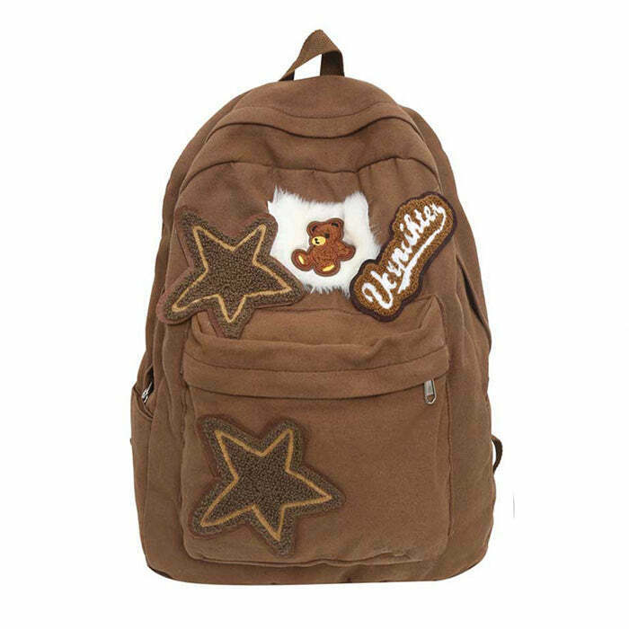 Trendy Brown Bear Star Backpack for Y2K Fashion Lovers - Stylish & Functional Design