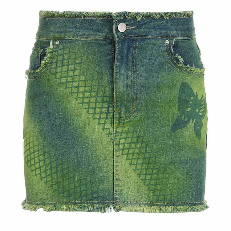 Trendy Butterfly Aesthetic Denim Skirt with Drawstring - Y2K Style for Fashion Lovers