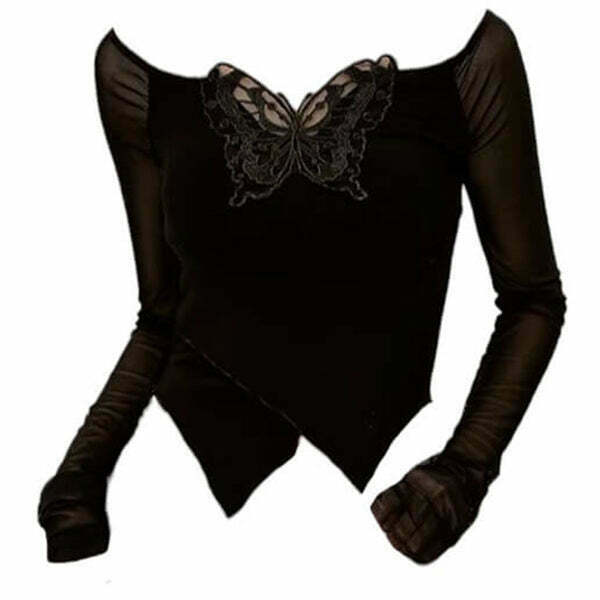 Trendy Butterfly Cut Out Long Sleeve Top in Denim - Stylish Y2K Fashion Essential