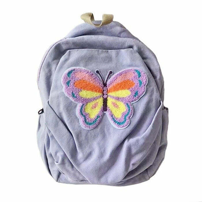 Trendy Butterfly Lavender Backpack - Stylish Small Sport Bag for Y2K Fashion Lovers