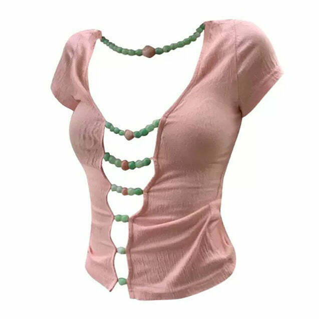 Trendy Candy Beads Split Top - Y2K Aesthetic Cloud Candy Sweater for Eye-Catching Style