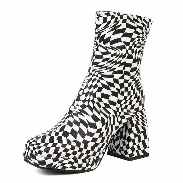 Trendy Checkered Platform Boots with Soft Ankle Design and Unique Split Toe Style