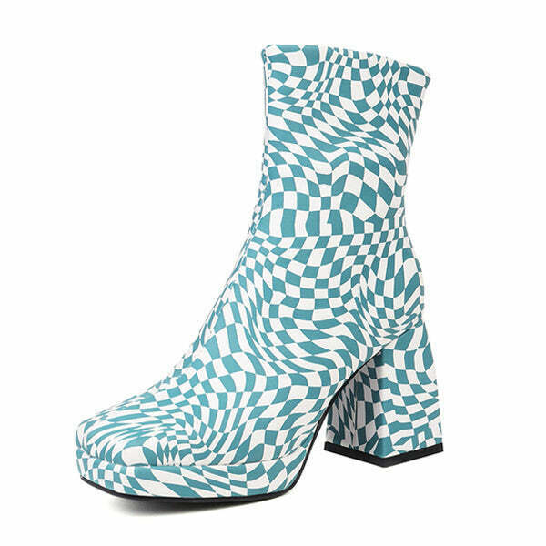 Trendy Checkered Platform Boots with Soft Ankle Design and Unique Split Toe Style