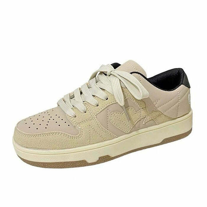 Trendy Clean Girl Aesthetic Sneakers for Downtown Style - Chic Heart Design & Comfort