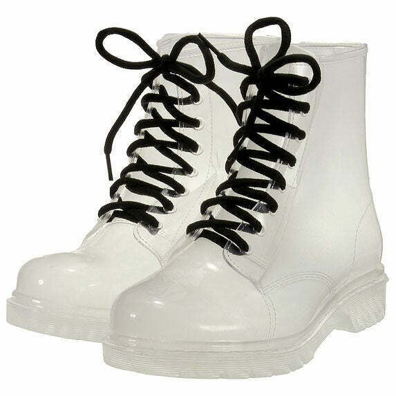 Trendy Clear Lace Up Boots for Y2K Fashion Lovers - Stylish Split Toe Design