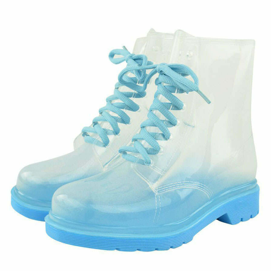 Trendy Clear Lace Up Boots for Y2K Fashion Lovers - Stylish Split Toe Design