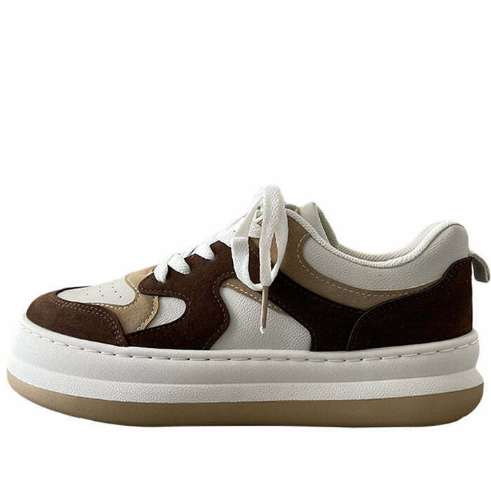 Trendy Coffee Cream Sneakers with Heart Design - Stylish Y2K-Inspired Footwear