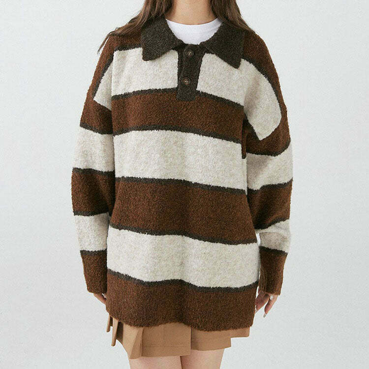 Trendy Coffee Shop Striped Pullover - Cozy 90s Windbreaker Style for Y2K Fashion Lovers