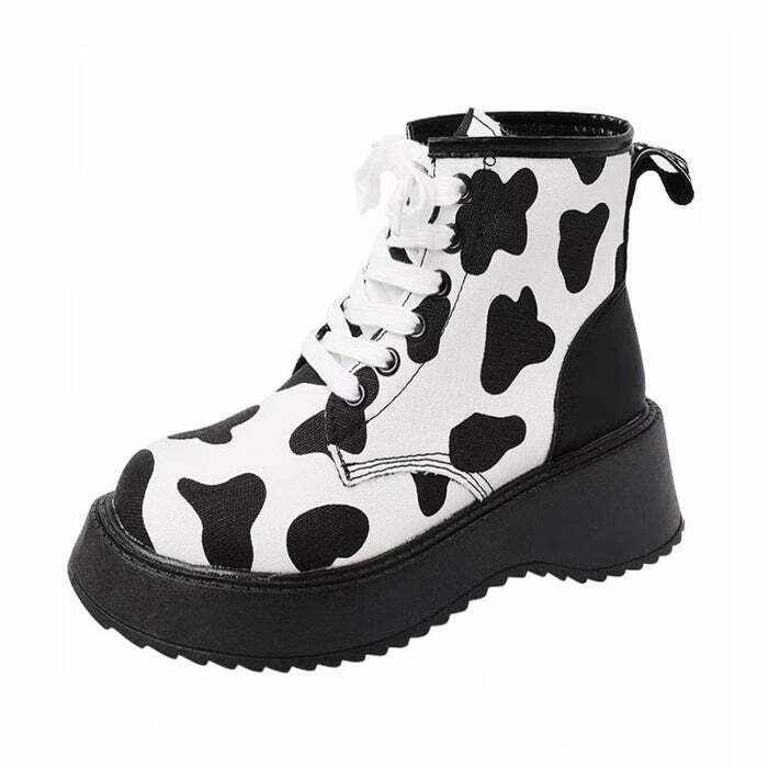 Trendy Cow Print Boots for Modern Cowgirls - Stylish Split Toe Design & Comfort Fit