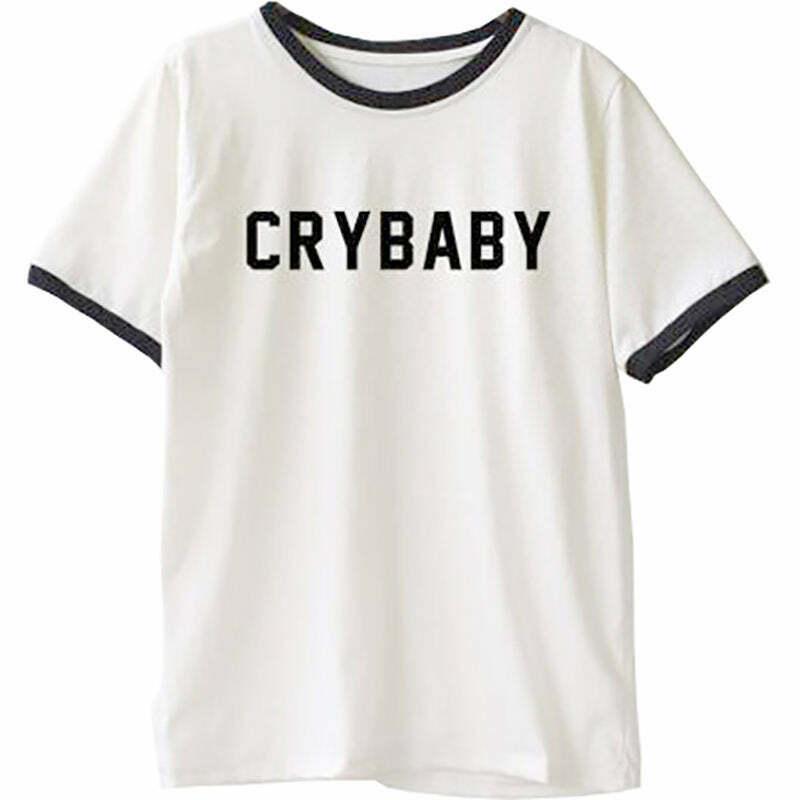 Trendy Crybaby T-Shirt in Y2K Style Font - Soft 95% Cotton & 5% Spandex for Comfort