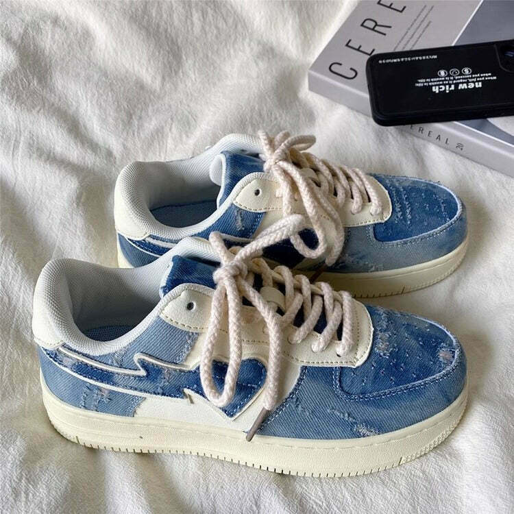 Trendy Denim Heart Aesthetic Sneakers - Y2K Style with Cute Heart Design and Comfort