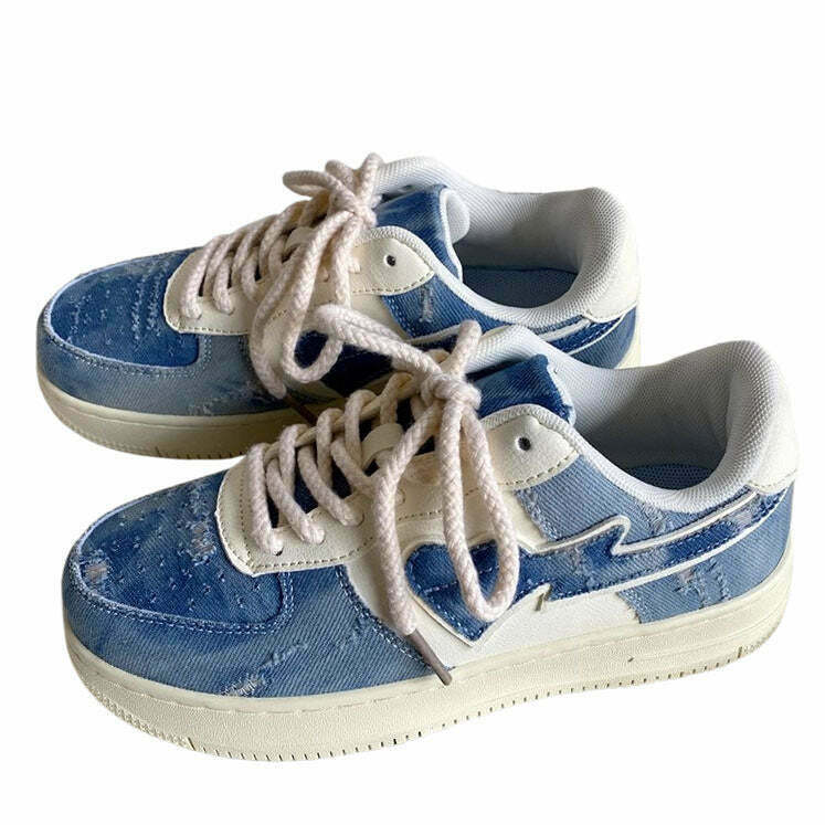 Trendy Denim Heart Aesthetic Sneakers - Y2K Style with Cute Heart Design and Comfort