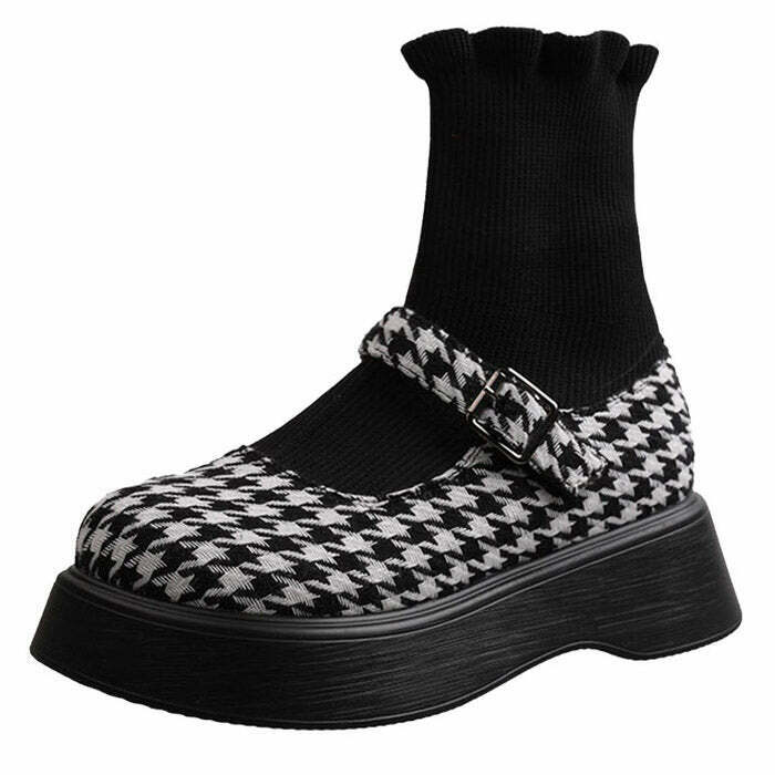 Trendy Dogtooth Check Sock Sandals with Hand Holding Design - Stylish Tabi Sandals for Couples