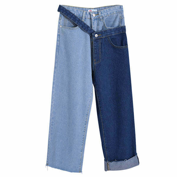 Trendy Double Agent Colorblock Jeans with Star Patch and Ripped Details for Y2K Style