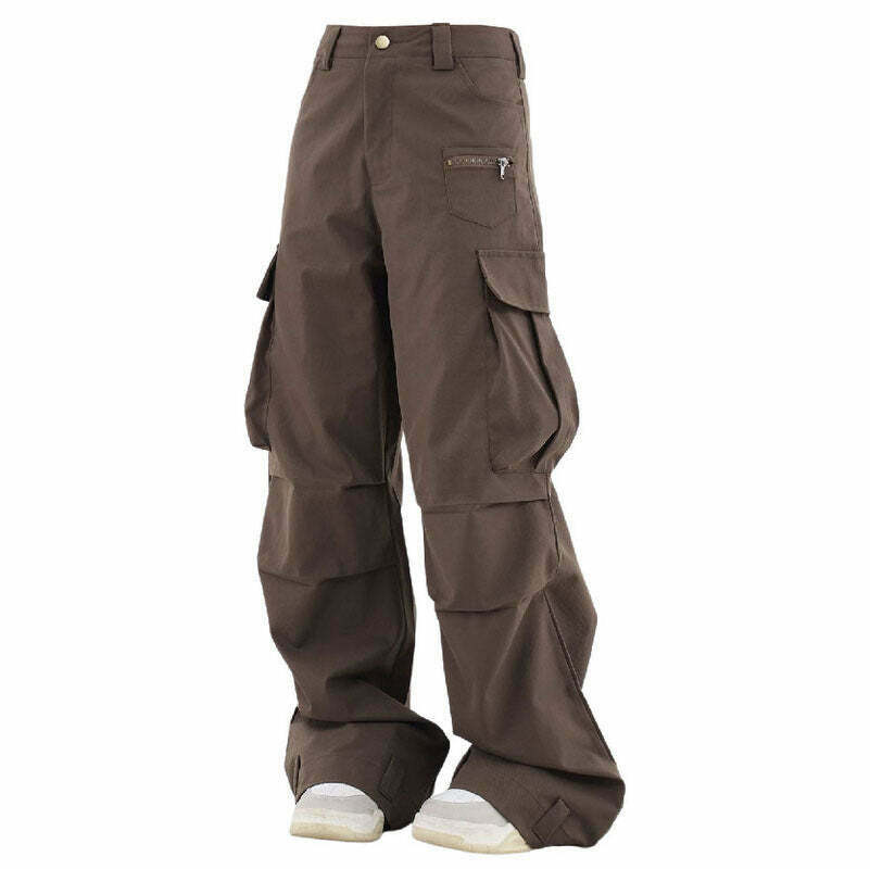 Trendy Downtown Girl Brown Cargo Pants with Rivets - Y2K Style for Effortless Chic