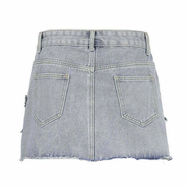 Trendy Downtown Girl Star Denim Skirt - Y2K Style Drawstring Grey Cargo Skirt