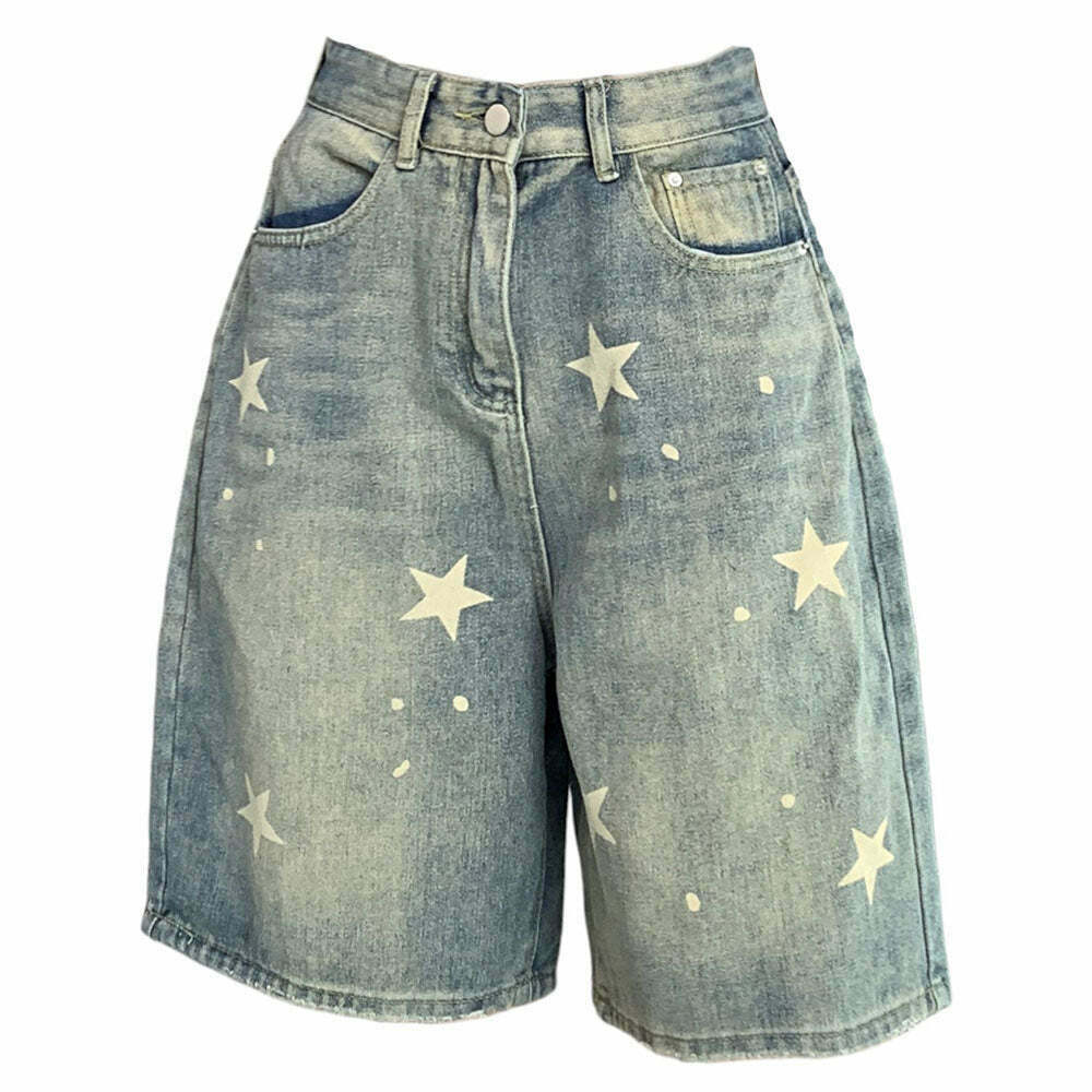 Trendy Downtown Girl Star Shorts with Rhinestone Fringe - Y2K Aesthetic Star Jorts