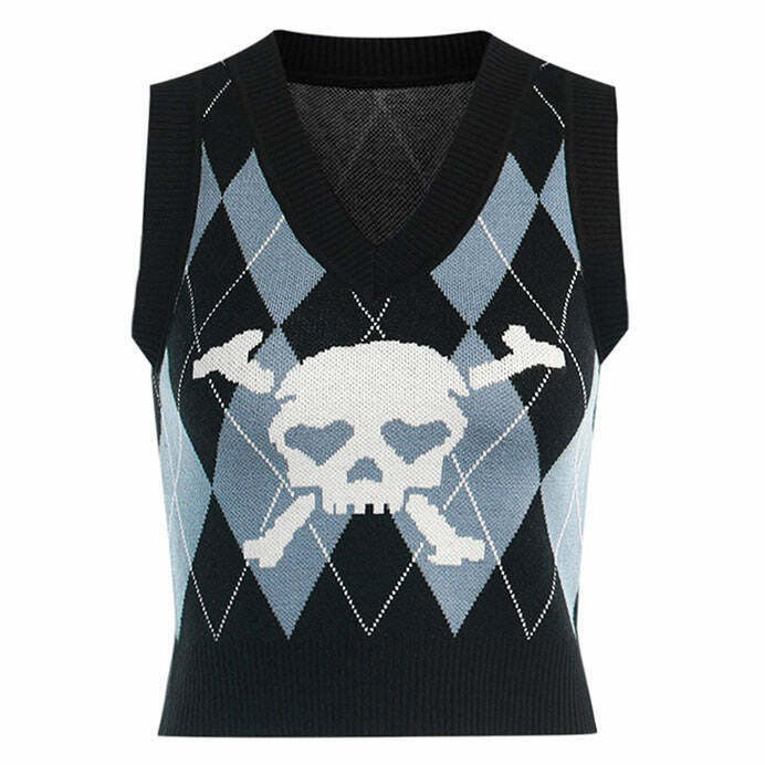 Trendy Emo Aesthetic Argyle Vest - Stylish Gothic Layering Piece for Emo Fashion Lovers