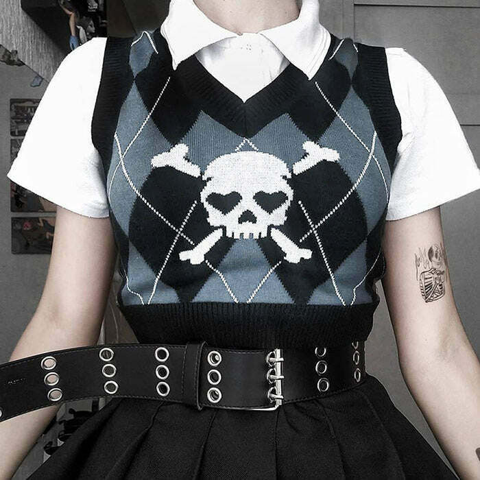 Trendy Emo Aesthetic Argyle Vest - Stylish Gothic Layering Piece for Emo Fashion Lovers