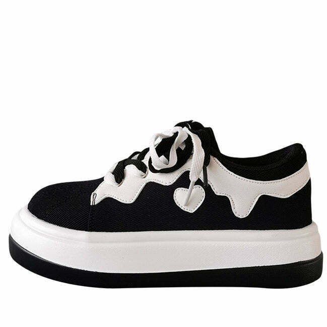 Trendy Emo Aesthetic Platform Sneakers with Heart Design - Stylish Emo Fashion Footwear