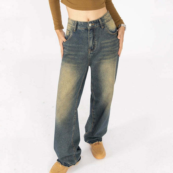 Trendy Fairy Grunge Baggy Jeans with Ripped Details - Y2K Streetwear Style for All