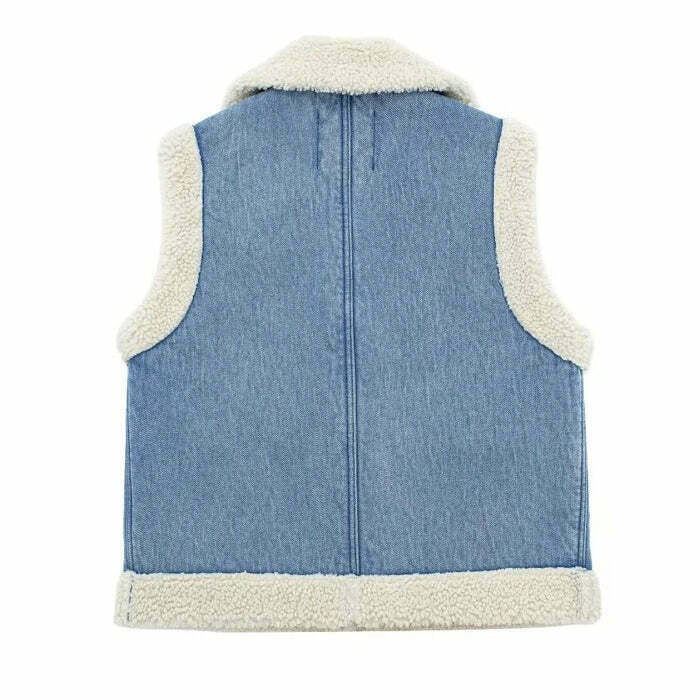 Trendy Faux Sherpa Lined Denim Vest - Stylish Gothic Layering Piece for Y2K Fashion