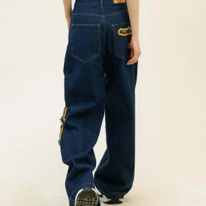 Trendy Feel The Burn Cut-Out Jeans with Star Patch and Ripped Details for Y2K Style