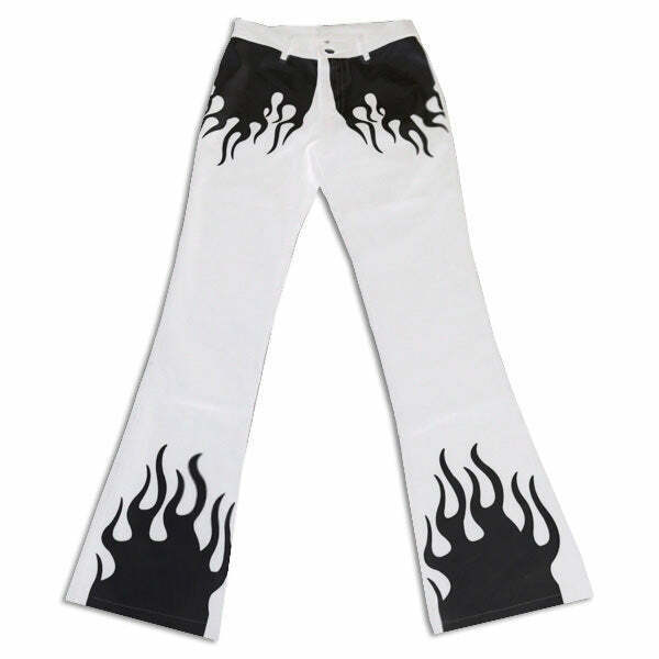 Trendy Flamin' Flared Trousers - Y2K Fashion Statement with Stylish Denim Flair