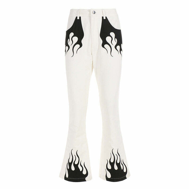 Trendy Flamin' Flared Trousers - Y2K Fashion Statement with Stylish Denim Flair