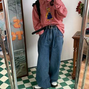 Trendy Forbidden Boyfriend Wide Jeans with Star Patch and Ripped Details for Y2K Style