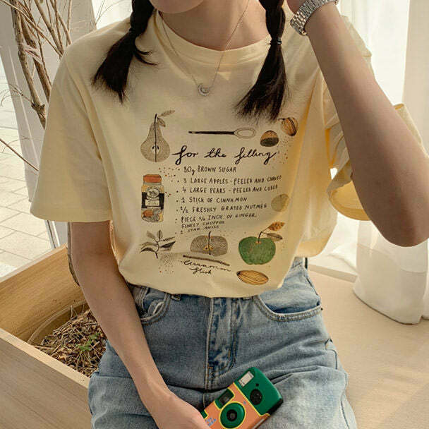 Trendy Fruit Pie Filling Tee - Y2K Inspired Graphic Top for Stylish Baddie Outfits