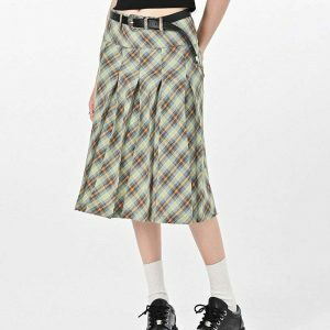 Trendy Good Manners Grey Plaid Kilt Skirt with Drawstring - Y2K Fashion Essential