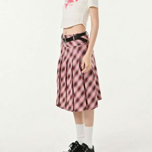 Trendy Good Manners Grey Plaid Kilt Skirt with Drawstring - Y2K Fashion Essential