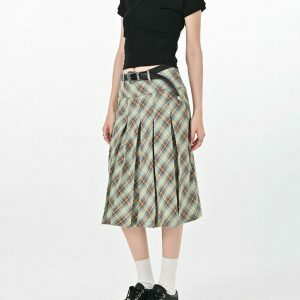 Trendy Good Manners Grey Plaid Kilt Skirt with Drawstring - Y2K Fashion Essential