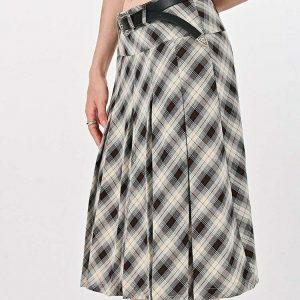 Trendy Good Manners Grey Plaid Kilt Skirt with Drawstring - Y2K Fashion Essential