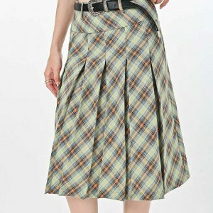 Trendy Good Manners Grey Plaid Kilt Skirt with Drawstring - Y2K Fashion Essential