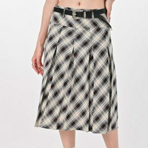 Trendy Good Manners Grey Plaid Kilt Skirt with Drawstring - Y2K Fashion Essential