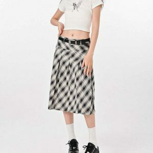 Trendy Good Manners Grey Plaid Kilt Skirt with Drawstring - Y2K Fashion Essential